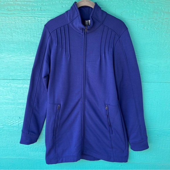 IBEX 100% MERINO WOOL PURPLE BLUE LONGLINE SHAK JACKET SIZE MEDIUM - Picture 1 of 7
